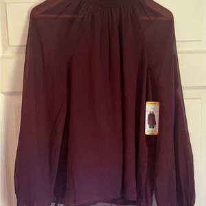 Limited Edition Joie Burgundy/Lavender Long Sleeve Smocked Blouse NWT size M